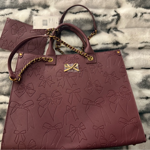 Betsey Johnson Burgundy Embossed Bow Tote - Picture 2 of 8